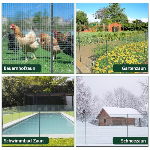 SUNYRISY Hühnerzaun Geflügelnetz Gartenzaun, 50m L x 100cm H Mobiler Hundezaun Camping Weidezaun Steckzaun Begrenzungszaun Zchafzaun Fence für Garten, Nylon Material