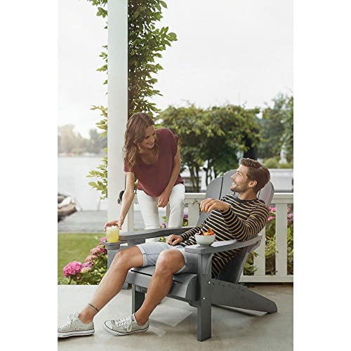 Keter Outdoor Patio Garden Deck Furniture Resin Adirondack Chair With Built-In Cup Holder (Grey) #TOP2