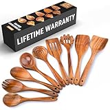 Zulay Kitchen 9-Piece Teak Wooden Utensils for Cooking -...