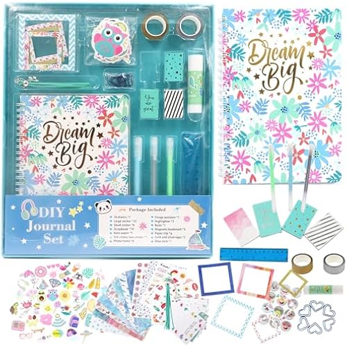 DIY Journal Kit for Girls,58+Pcs Idea for Ages 8 9 10 11 12 Year Old,Birthday/Christmas/Valentine's day Gifts for Girls,Art and Crafts for Kid Scrapbook and Diary Supplies Set (Blue)