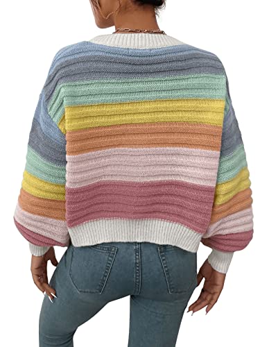 SweatyRocks Women's Color Block V Neck Button Front Knit Cardigan Sweater Outerwear3
