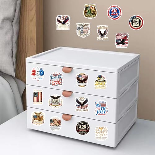 Image of 60PCS 250th Anniversary USA Stickers, America 250 Patriotic Vinyl Decals for Water Bottle Laptop Car Phone, 250th Anniversary Stickers American Flag Design, USA 250th Merchandise & Party Favors