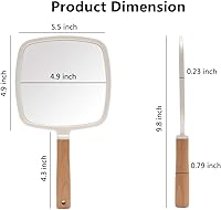 Vista 2 de YEAKE Espejo de mano con mango para maquillaje, pequeño y bonito espejo de mano de madera para afeitarse con agujero para colgar de una sola cara