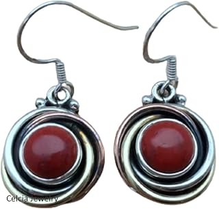 Solid 925 Sterling Silver Dangle Teardrop Earrings For Women, Natural Coral Round Gemstone Beautiful Handcrafted Attractive Earrings For Her