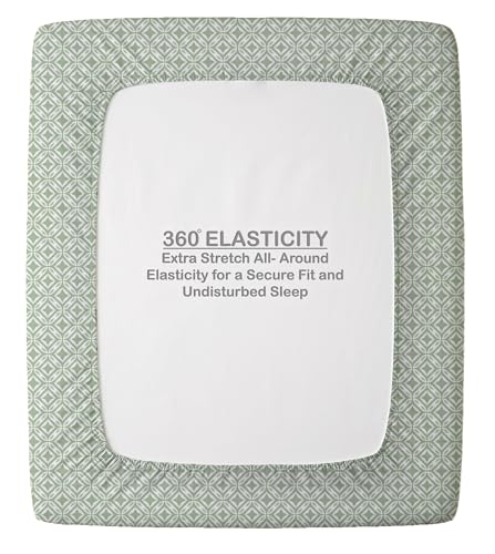 Image of Welspun ENZO King Size Fitted Bedsheet with 2 Pillow Covers | 360 Elastic | 100% Pure Cotton | 72 x 79 Inches | Soft, Breathable, Lightweight & Easy Care | Frosty Green