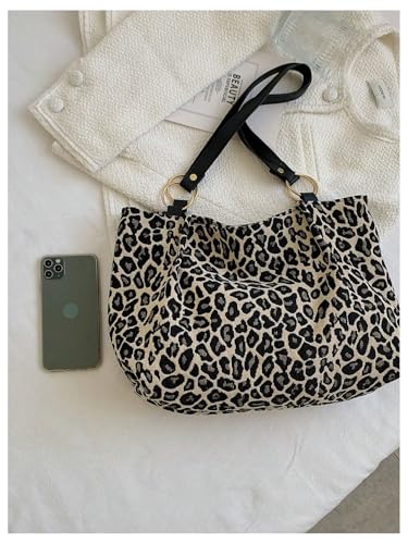 Women's Leopard Print Tote Bag Ring Linked Double Handle Square Shoulder Handbags3