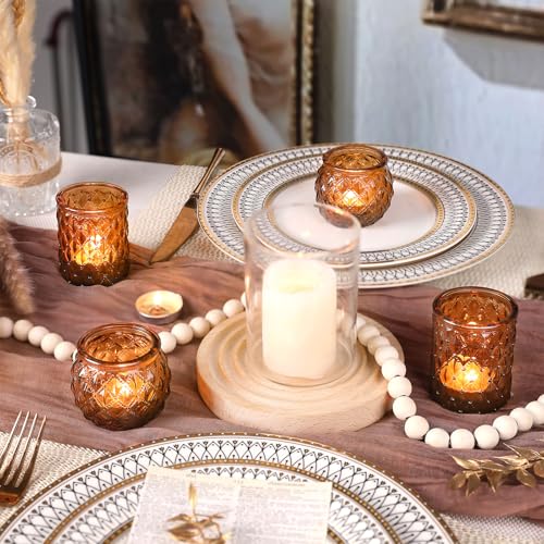 Darjen 7815 Amber Votive Candle Holders Set Of 24- Round Candle Holders Bulk, Glass Candle Holder For Vintage Decoration, Tea Lights Candle Holders thumb #7