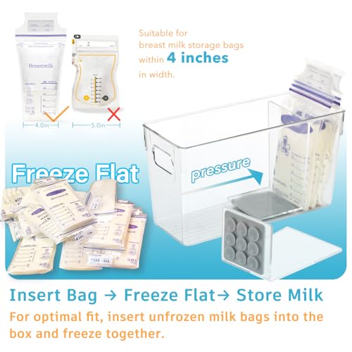 Ugotfeels Breastmilk Storage Container with L Shaped Separator Boards, Dividers Will Flatten Standing Breast Milk Bags in Organizer Bins Save Refrigerator Space | 2 Containers-Gray