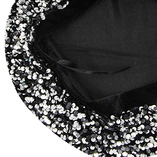 Women Bling Sequins Glitter Classic French Beret Performance Hat Slouchy Cap Beanie Black #TOP4