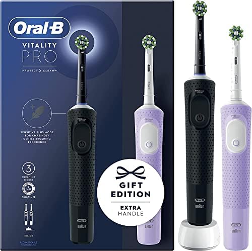 Oral-B Vitality Pro Electric Toothbrush, 1 Handle, 1 Toothbrush Head, 3 Brushing Modes Including Sensitive Plus + Sensitivity & Gum Calm Toothpaste, 2 Pin UK Plug, Purple