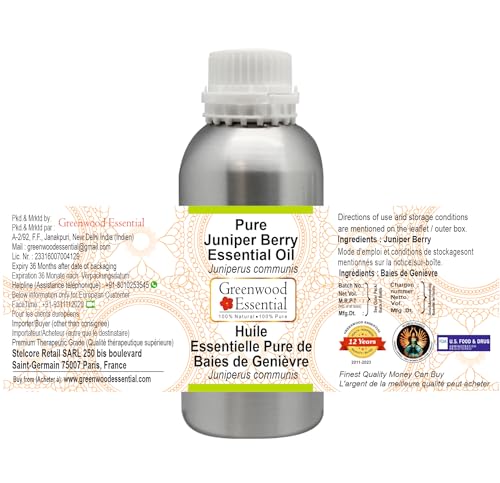 Image of Greenwood Essential Juniper Berry Essential Oil (Juniperus communis) Pure | Non-Sticky | Non-greasy | Lightweight | Men & Women | All Skin Types | Steam Distilled 630ml
