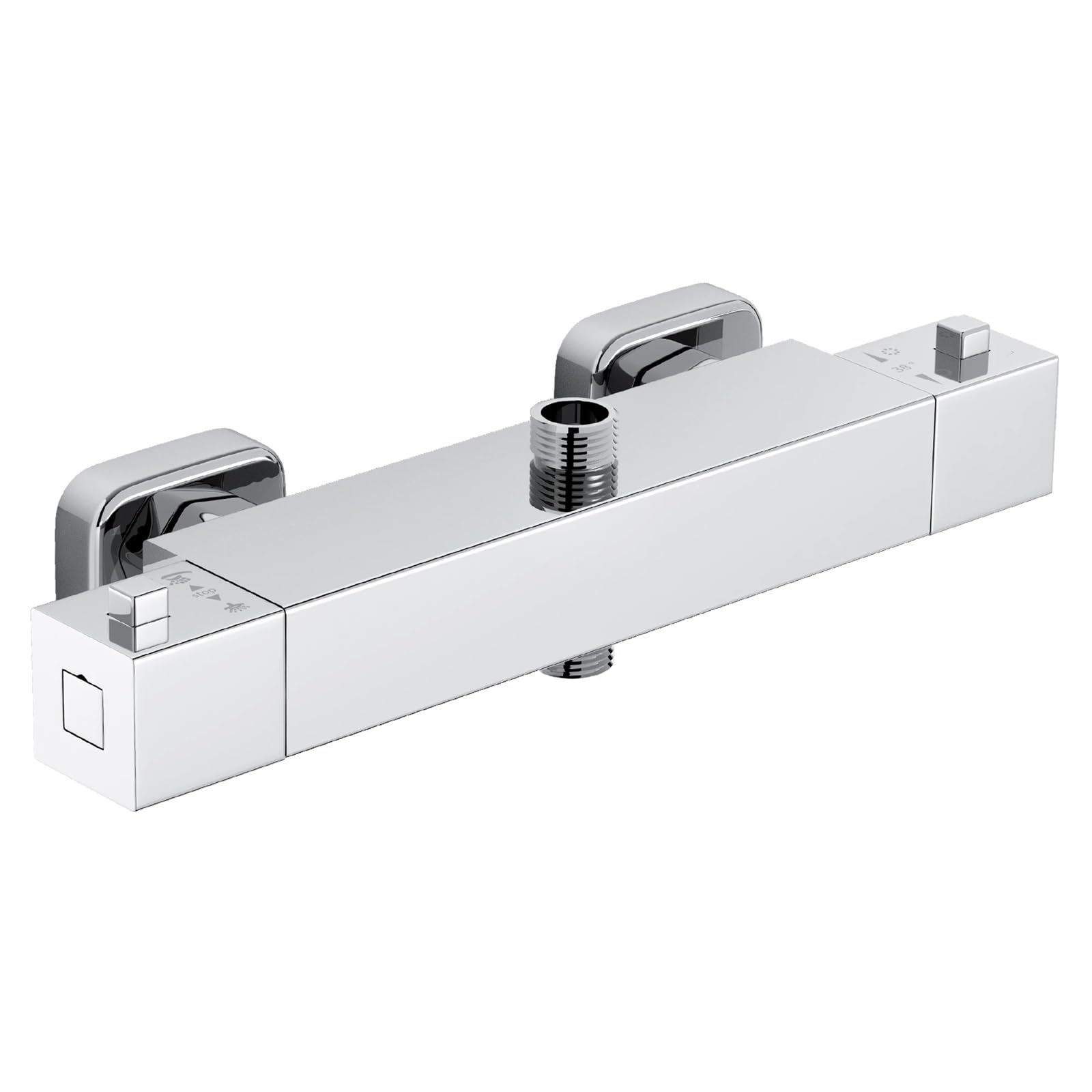 Thermostatic Shower Mixer Dual-Outlet Square Bar Brass Chrome Bath Faucet Hot Cold Tap