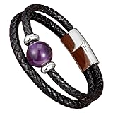 Bracelets en cuir pour hommes : Bracelet pour hommes avec pierre naturelle, procédé de tissage croisé artisanal, longueur 19-23 cm/7,48-9,05 pouces. La texture brute de la pierre naturelle rencontre la texture artisanale du cuir tissé, capturant la puissance indomptée de la nature tout en l'imprégnant de la chaleur du savoir-faire artisanal, transformant le bracelet en cuir et pierre naturelle en une œuvre d'art à porter.