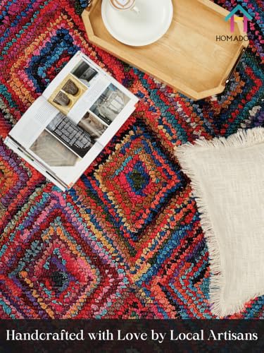 Image of HOMADORN Handmade Upcycled Sustainable Printed Rug, Dhurrie, Carpet for Living Room, Bedroom, Outdoor Decor