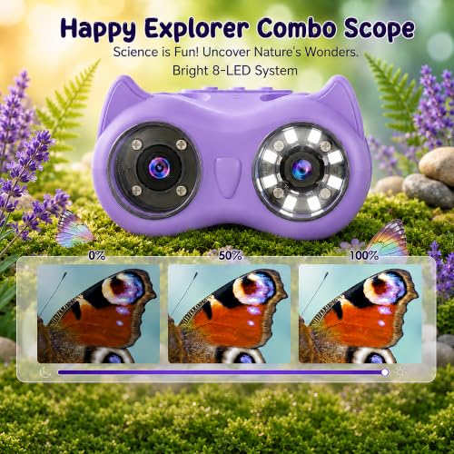 OAEBLLE 2-in-1 Kids Microscope and Telescope, 1000X Handheld Digital Microscope for Kids, 2.0" Screen, 8 LEDs, 10X Pocket Telescope for Outdoor, 1080P Camera STEM Toys Gift for Boys Girls 4-12, Purple - Image 4