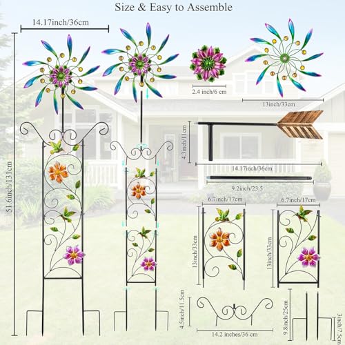 Image of DREAMYSOUL Wind Spinner Outdoor, Wind Sculpture & Weathervane with Decorative Trellis for Climbing Plants, Kinetic Wind Spinners for Yard and Garden