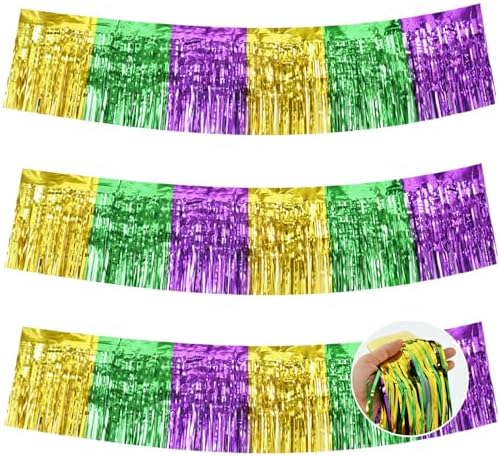 BEISHIDA 3 Packs Metallic Foil Fringe Garland Red Black Wall Hanging Tinsel Fringe