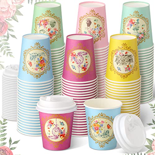 36 Pack Disposable Tea Party Cups 9 Oz Vintage Floral Paper Tea Cups With Lids Tea Party Decorations Floral Disposable Cups For Kids Girls Mom For Birthday Baby Shower Wedding Bridal Table (Vintage) #TOP16