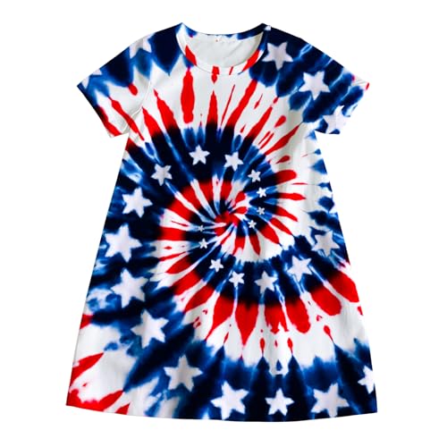Girls Tie Dye Dress Short Sleeve Summer Casual Dresses Sundress for Kids