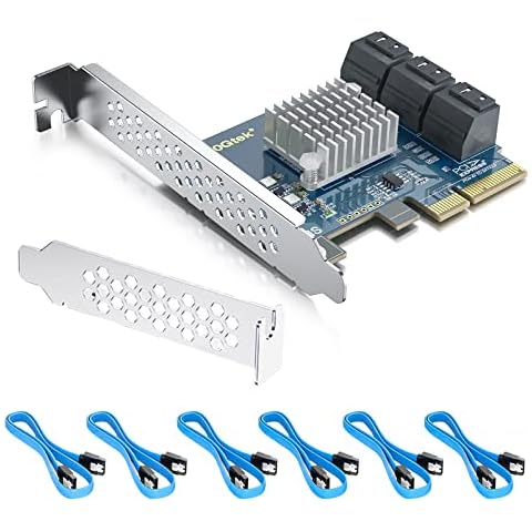10Gtek PCIe SATA Card 6 Port with 6 SATA Cables and Low Profile Bracket, 6Gbps SATA3.0 Controller PCI Express Expansion Card, X4, Support 6 SATA 3.0 Devices Cover