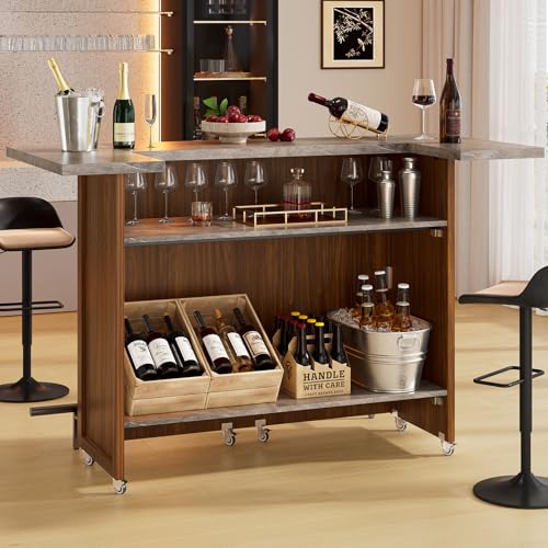 61" Foldable Bar Table, Mobile Party Bar Station on Lockable Wheel - Image 3