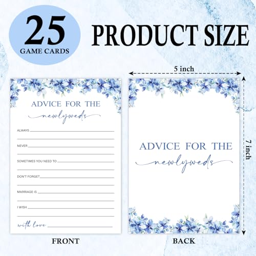 Image of Advice for The Newlyweds Bridal Shower Games, 25 Blue Floral Bridal Shower Game Cards Set, Engagement Party Game for Guests, Wedding Games for Reception, Minimalist Marriage Party Supplies-11