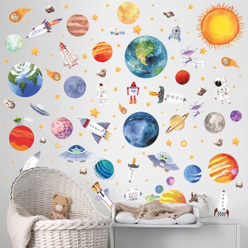 milaosk Adesivi Murali Bambini Adesivi Parete Autoadesivi Pianeti e Astronauti Sticker da Muro Carta da Parati Fai Da Te...