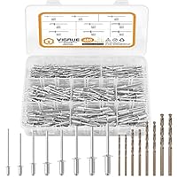VIGRUE 480tlg Blindnieten Set und 8 HSS Bohrern, Alu, Stahl Nieten Popnieten Sortiment 2,4mm, 3,2mm, 4,0mm und 4,8mm popnieten zum Verbinden aller Arten von Dünnen Werkstoffen für Nieten Maschinen