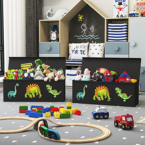 Wisdom Star Large Toy Chest, Kids Toy Storage Bins, Storage Bins For Toys, Removable Divider Toy Storage Organizer,Toy Box With Lid And Handles For Home Decor,Toy Room,Kid's Room Closet,Living Room,40"×16"×14"(Dinosaur),Black #TOP4