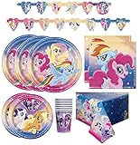 FAKKOS Design My Little Pony Birthday Party Supplies Pack for 16 Guests Including: Banner, Table Cover, Large and Small Plates, Napkins and Cups