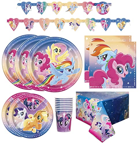 My Little Pony Birthday Party Supplies Pack for 16 Guests Including: Banner, Table Cover, Large and Small Plates, Napkins and Cups