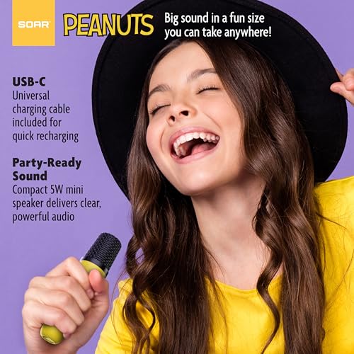 Image of Peanuts Snoopy Dance Wireless Speaker and (2) Karaoke Microphones- Yellow