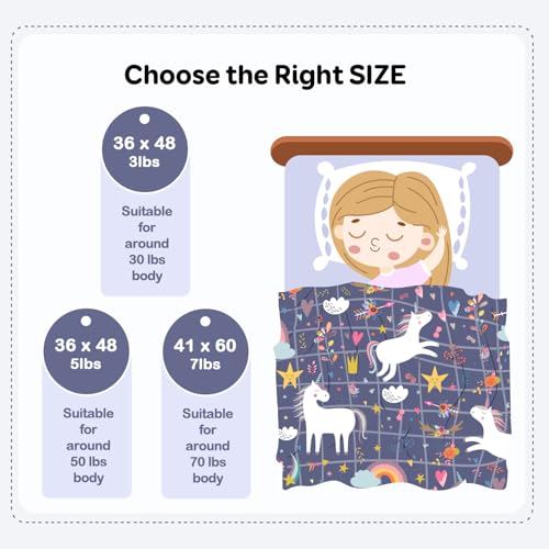 Image of Uttermara Weighted Blanket 3lbs, Cozy Minky Weighted Blankets with Cartoon Patterns, Reversible Washable Heavy Blanket Great for Sleeping, 36x48 inches, Navy Blue Unicorn