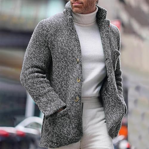 Mens Casual Cashmere Sweaters Single Breasted Stand Collar Long Sleeve Blazers Cable Knit Pullover Winter Sweater2