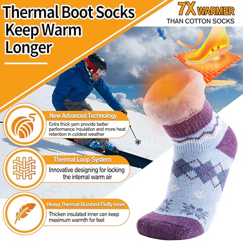 Image of 3 Pairs Warm Thermal Socks for Women & Men Winter Ski Thick Boot Insulated Socks for Cold Weather