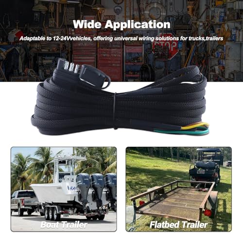 4 Pin 5 Wire Trailer Wiring Harness 25FT Wishbond Trailer Wire Kit 4 Pin Trailer Connector Trailer Light Wire with Nylon Net Tube Protection