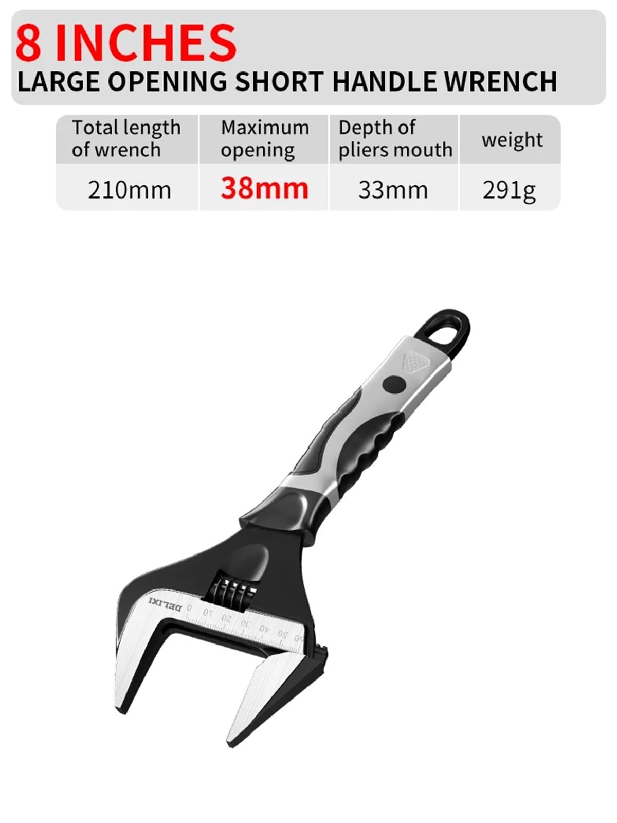 AVIMYA Adjustable Wrench Tool Large Opening Multifunctional Bathroom Board Moving Hand Universal 6/8/10/12 inch Extra Wide Jaw (Color : 8 inch)