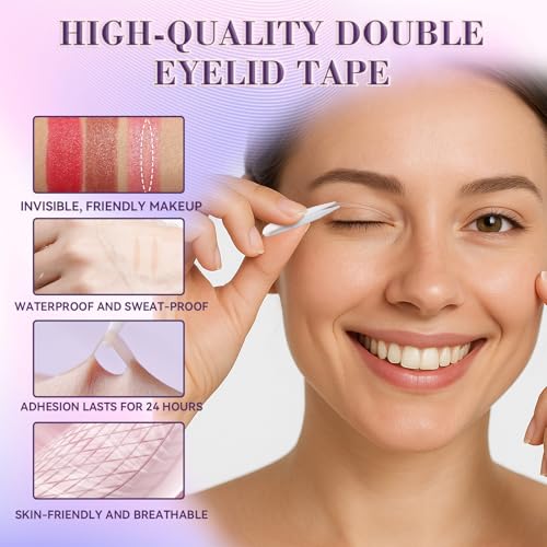 Eyeellyn Eyelid Lifter Strips 480PCS, Double Eyelid Tape, 3 Different Shapes Invisible Eyelid Tape, Set for Droopy, Uneven or Hooded Eyes, Instant Eye Lift Without Surgery, with Fork Rods and Tweezers
