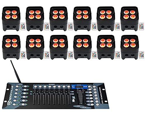 (12) Rockville Best PAR 50 Battery Up Lights Wireless DMX+Controller+RGBWA+UV
