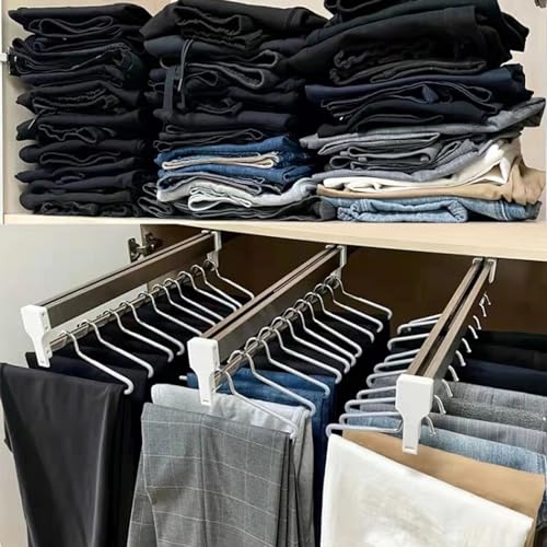 Porte-pantalons extractible pour stopper le désordre des placards