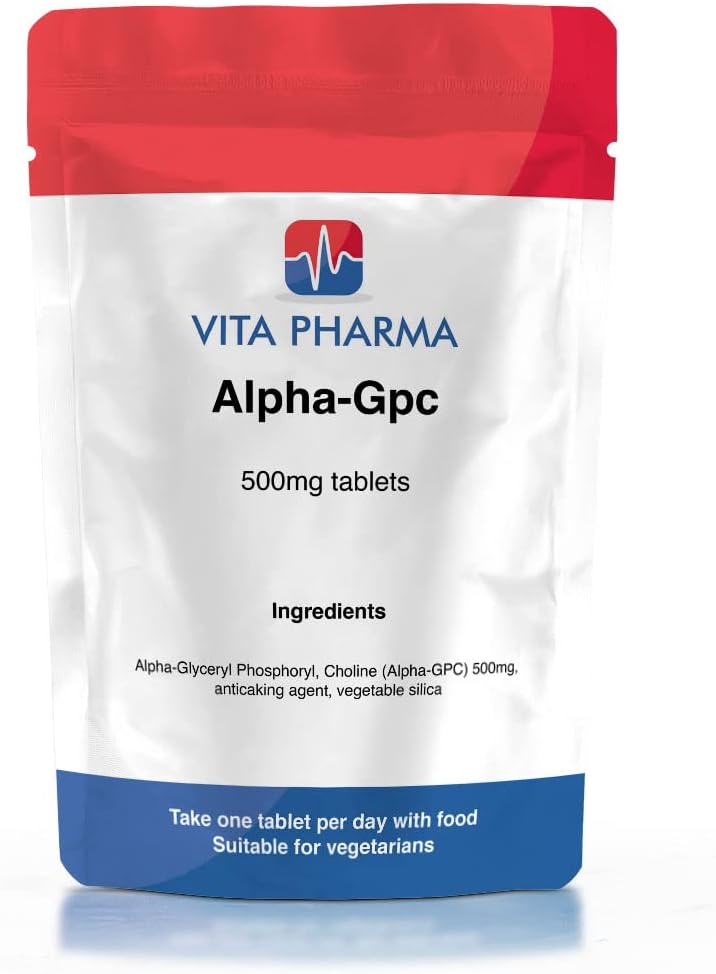 Alpha 99% GPC high Strength 500mg, 180 Tablets, 6 Months Supply, take one a Day, by VITA PHARMA, Suitable for Vegetarians, Produced HERE in The UK