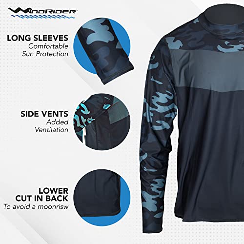 Upf50+ Long Sleeve Fishing Shirts For Men - Vented Sides, Light Weight, Wicking Grey Camo #TOP3