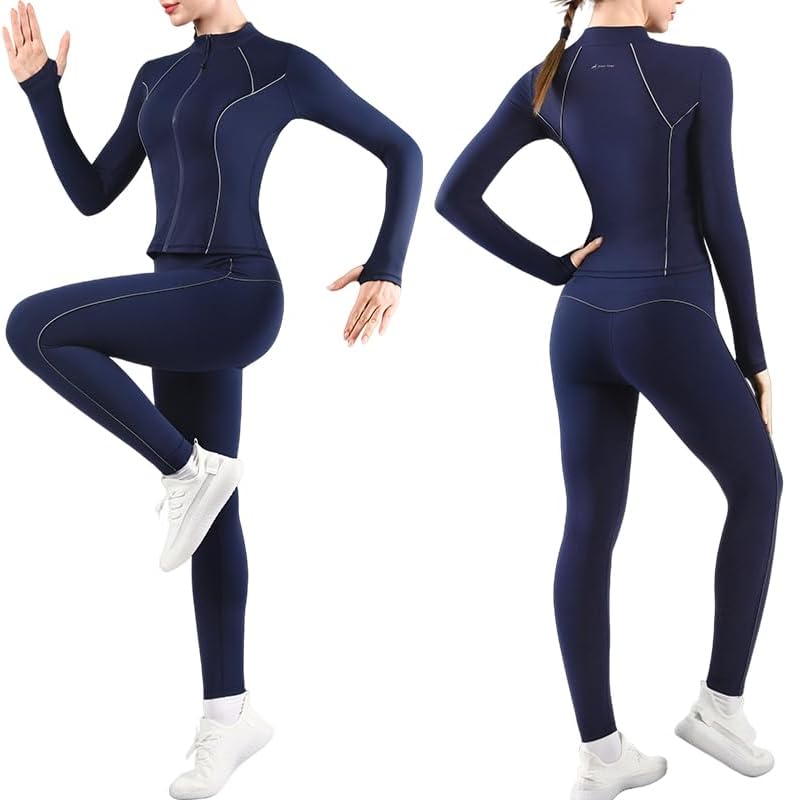 Workout Sets for Women 2 Piece Seamless Long Sleeve Yoga Outfits Active Leggings All Zippy Jacket Gym Set
