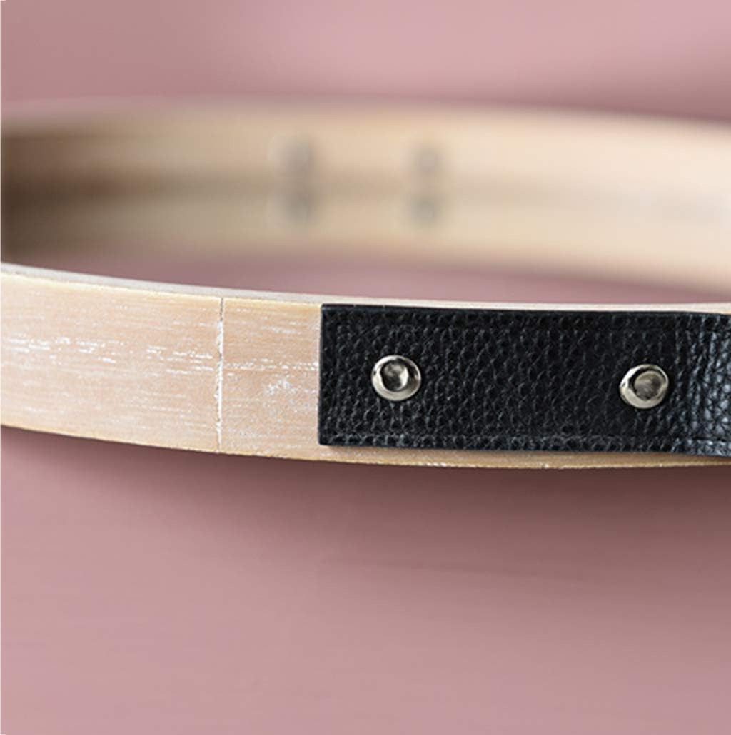 円形壁装飾バニティミラー レザーストラップ付き ラウンドハンギングミラー 木製フレーム バスルーム リビングルーム 寝室用 2サイズ