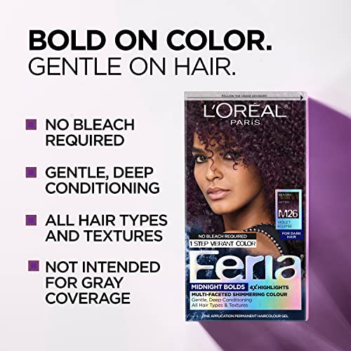 L'oreal Paris Feria Midnight Bold Multi-Faceted Permanent One-Step Hair Color Kit, No Bleach Required, Violet Eclipse #TOP1