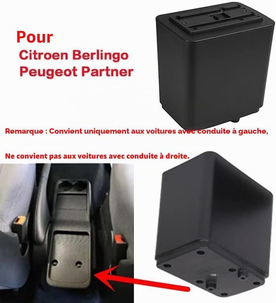 Pour Peugeot Partner tepee Accoudoirs Boîte de rangement centrales Consoles main avec porte gobelets nori