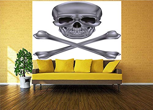 55X30 Inches Wall Mural,Vivid Skull And Crossbones Dangerous Scary Dead Skeleton Evil Face Halloween Theme Decorative Peel And Stick Self-Adhesive Wallpaper Removable Large Wall Sticker Wall Decor For #TOP1