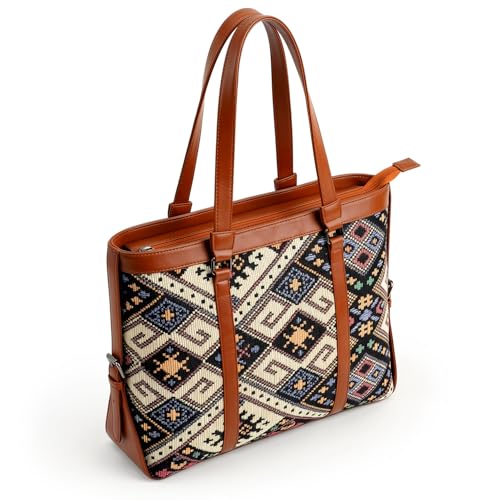 Image of FATMUG Women's 15.6 inch Laptop Tote Bag for Office, Travel & Daily Use - Ethnic Prints, Vegan Leather