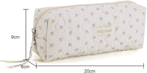 Miniatura 5 de Bolsa de maquillaje floral de algodón, bolsa de cosméticos de 3 piezas, bolsa de aseo de viaje, bonita bolsa de maquillaje estética, bolsa de