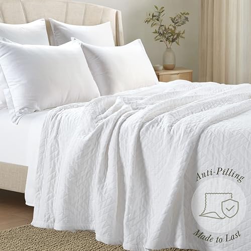 Threadmill Luxury Cotton Blankets for Twin Size Bed | All-Season 100% Cotton Twin Blanket for Bed | Criss Cross Jacquard Lightweight, Soft & Cozy Coverlet, 350GSM, 68 x 90 inches | White by Threadmill - Image 4